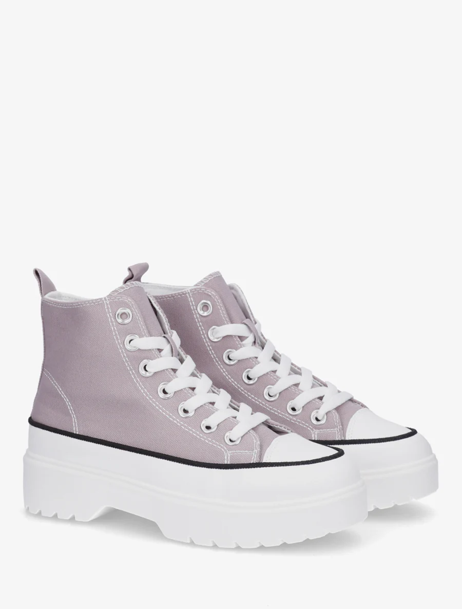 Hoge sneakers van stof met een geprofileerde zool - Grijs - Image 4