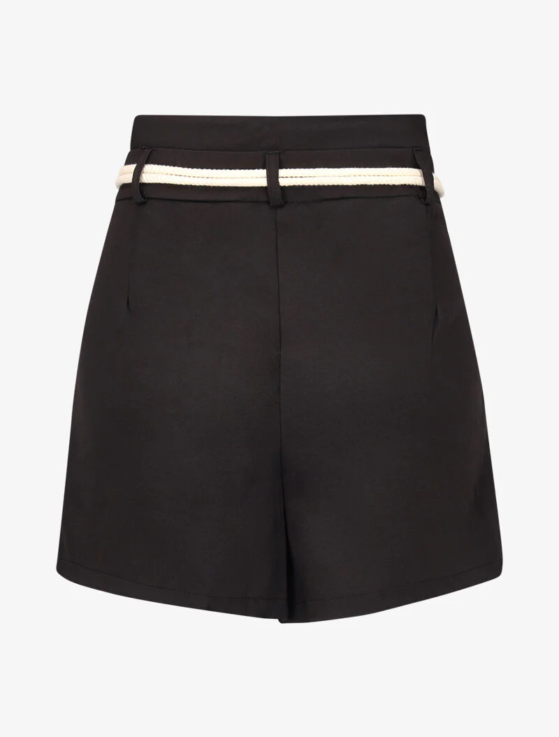 Hoge taille basic short met paperbag-detail - zwart - Image 2