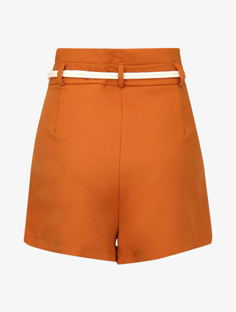 Hoge taille basic short met paperbag-detail - oranje - Image 4