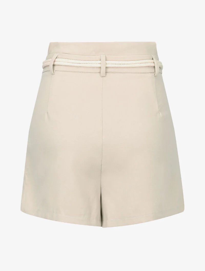 Hoge taille basic short met paperbag-detail - beige - Image 2