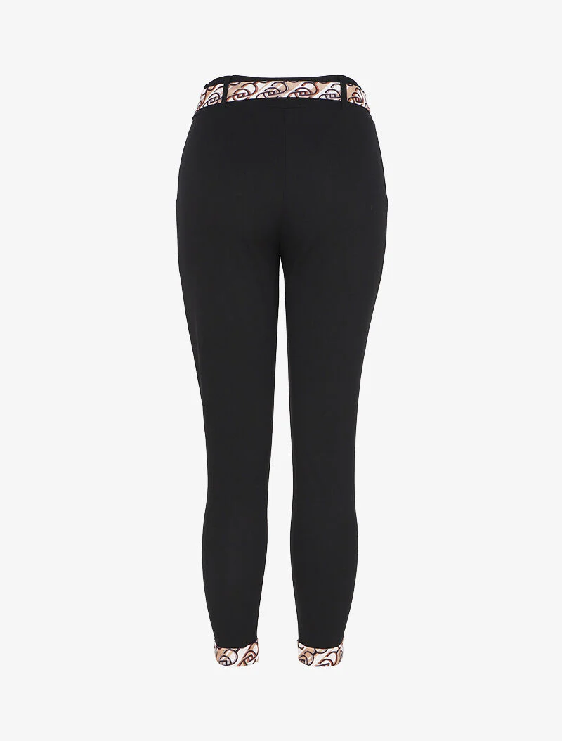 Hoog getailleerde 7/8 broek met omgeslagen prints - Zwart/beige - Image 2
