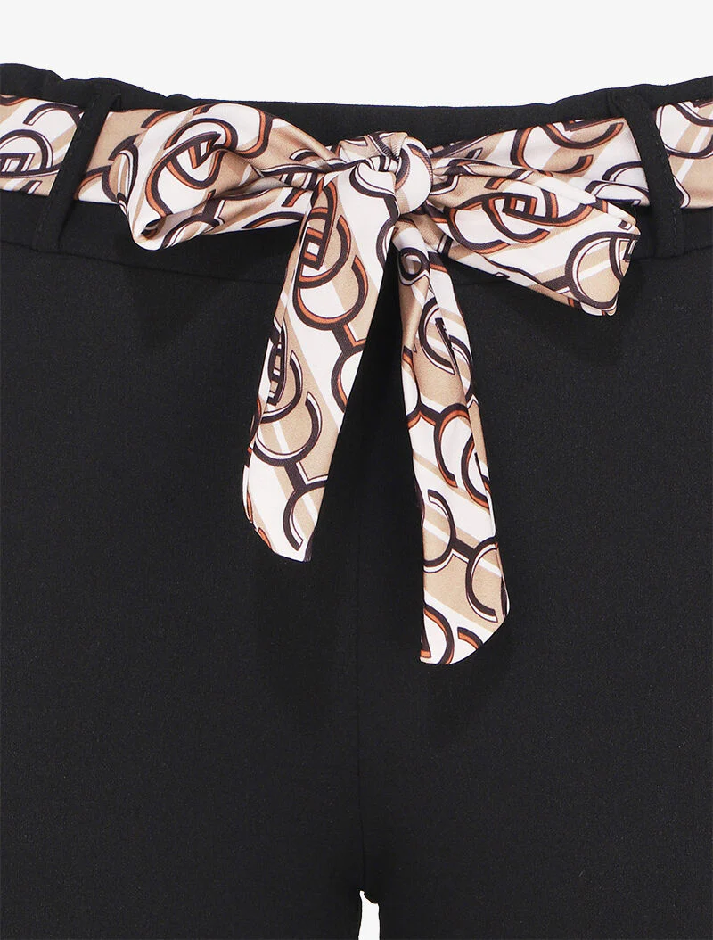 Hoog getailleerde 7/8 broek met omgeslagen prints - Zwart/beige - Image 3