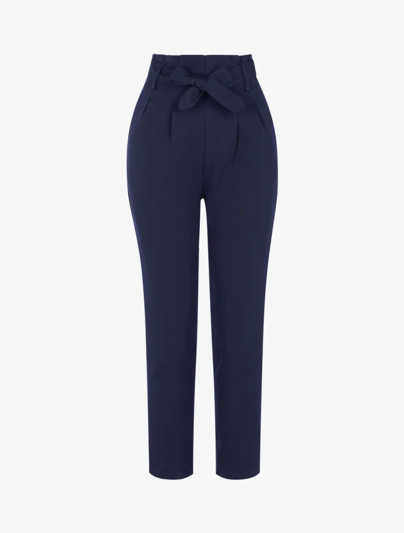 Hoge taille broek met permanente plooien - nachtblauw