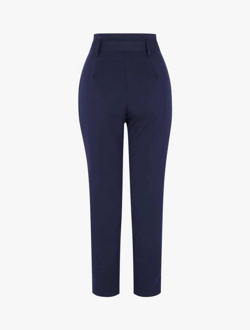 Hoge taille broek met permanente plooien - nachtblauw - Image 2