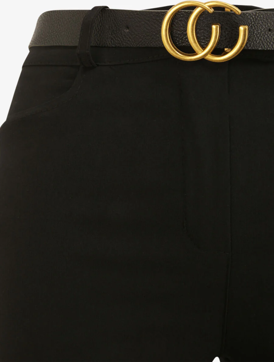 Hoge taille effen slim fit broek - Zwart - Image 3