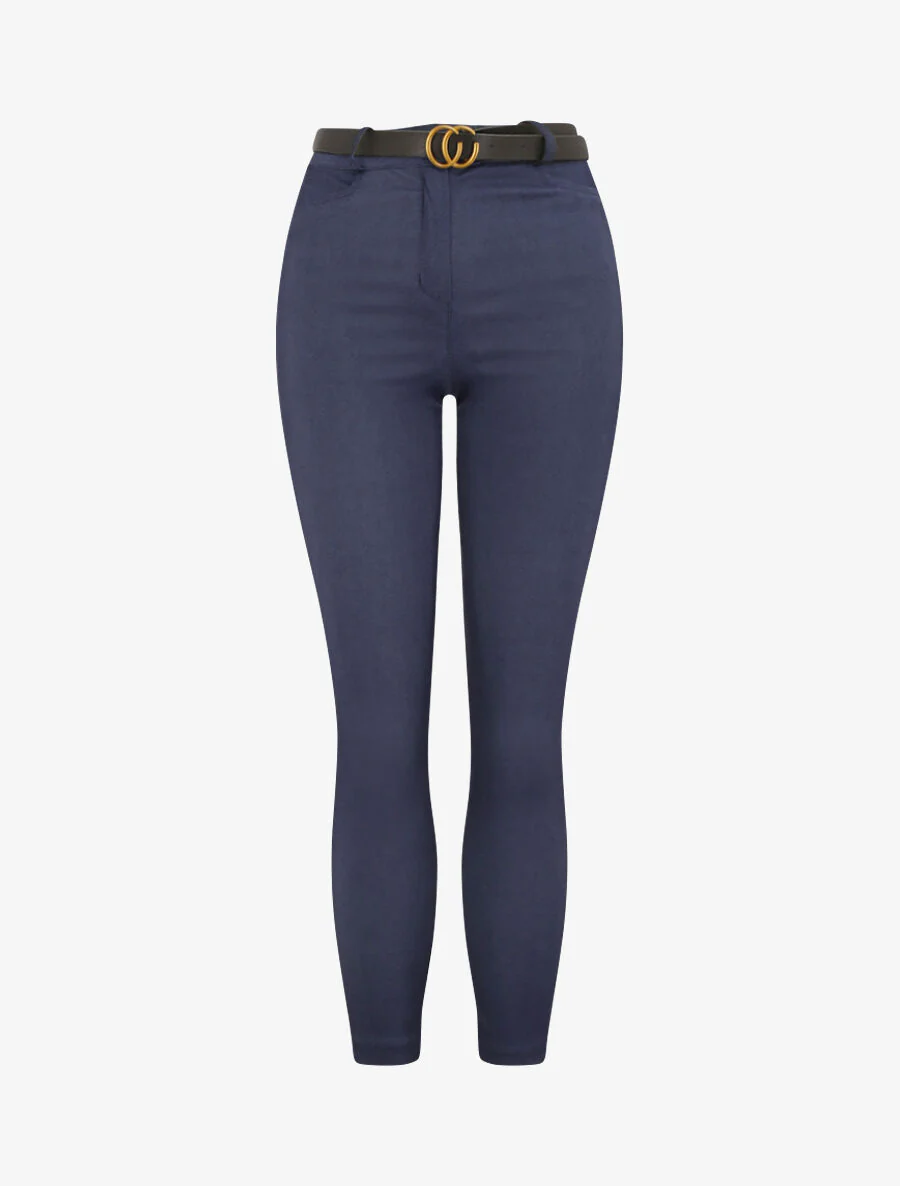 Hoge taille effen slim fit broek - Blauw denim