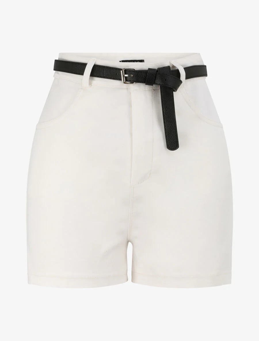 Hoge taille effen wijde short - Wit