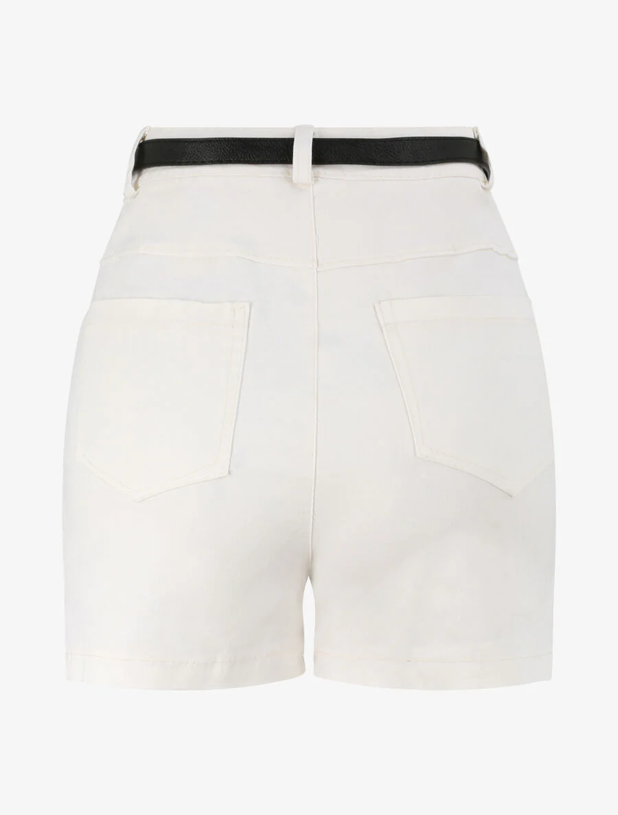 Hoge taille effen wijde short - Wit - Image 2