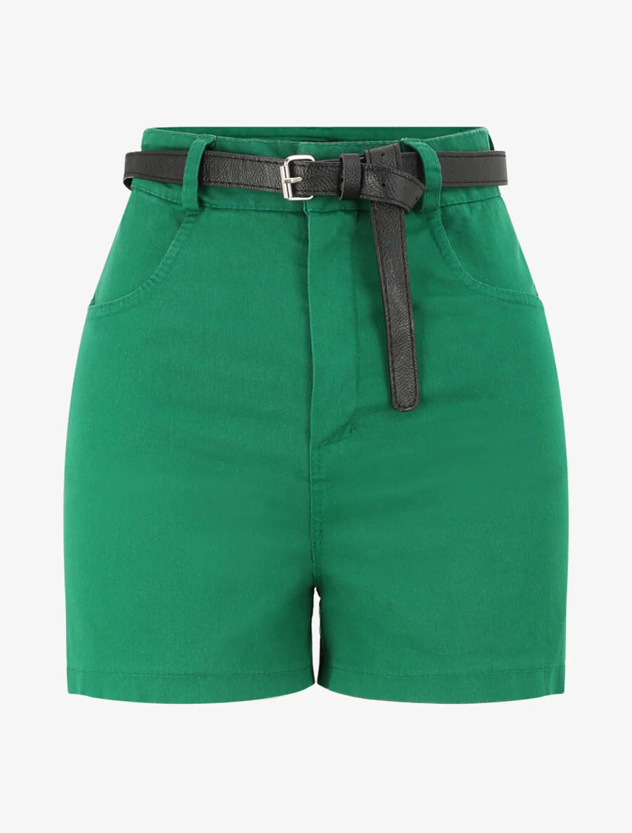 Hoge taille effen wijde short - Groen