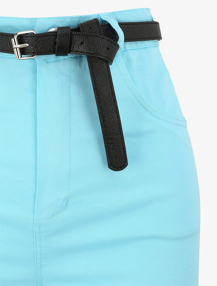 Hoge taille effen wijde short - Lichtblauw - Image 3