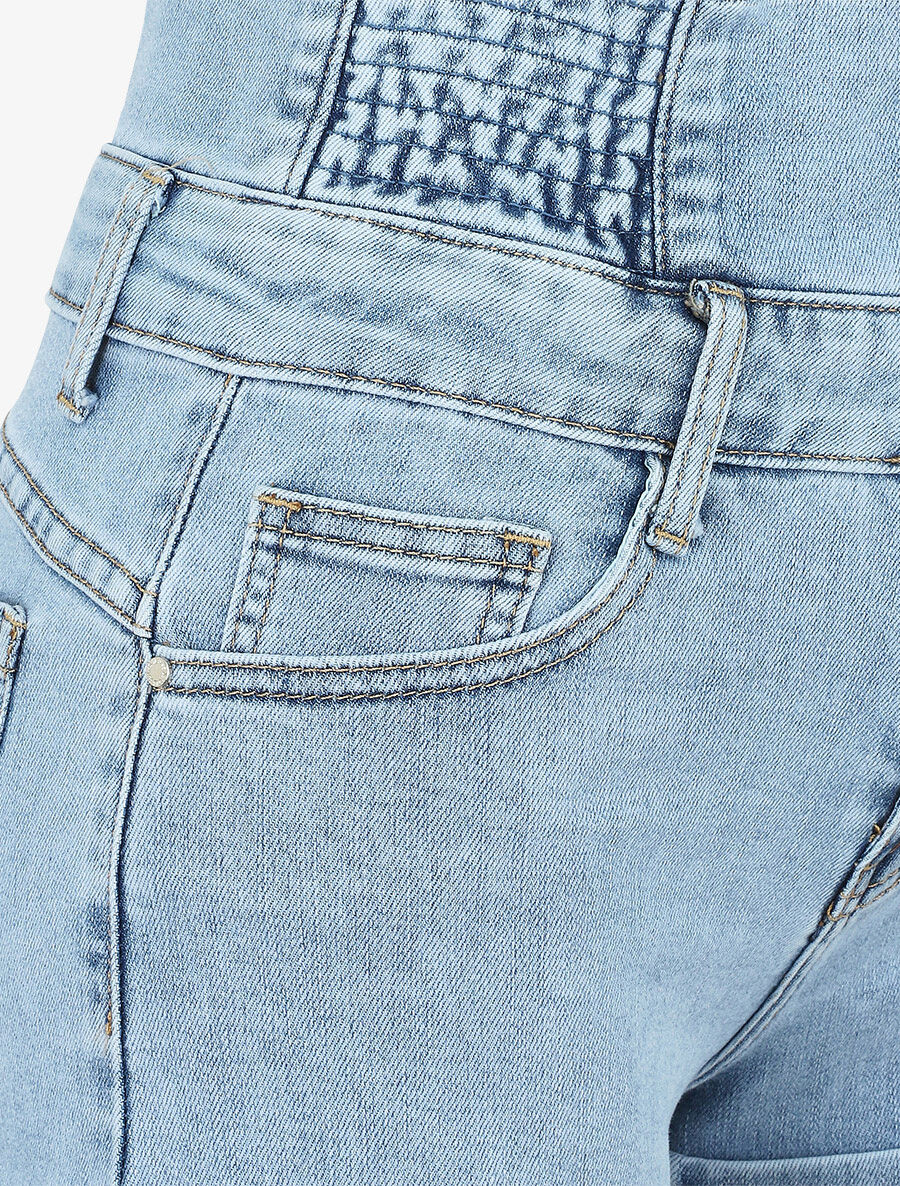 Hoge taille elastische jeansshort - Licht denim - Image 3