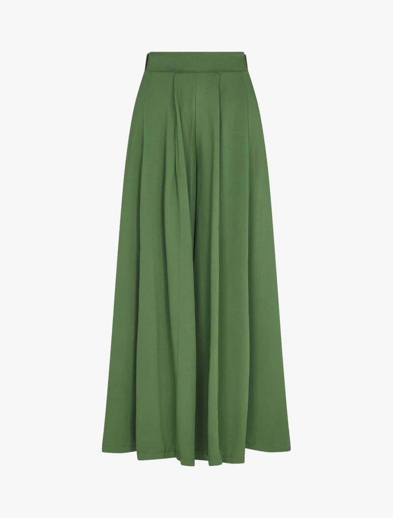 Palazzo broek met elastische hoge taille - Kaki