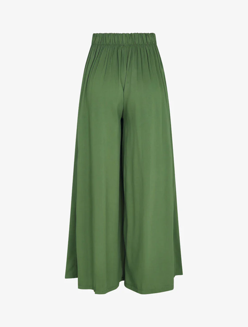 Palazzo broek met elastische hoge taille - Kaki - Image 2