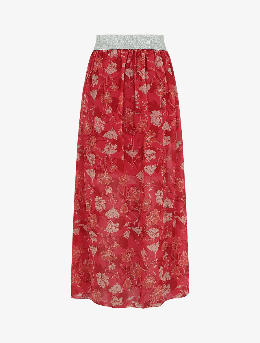 Hoge taille glanzende bloemenprint rok - framboos - Image 2