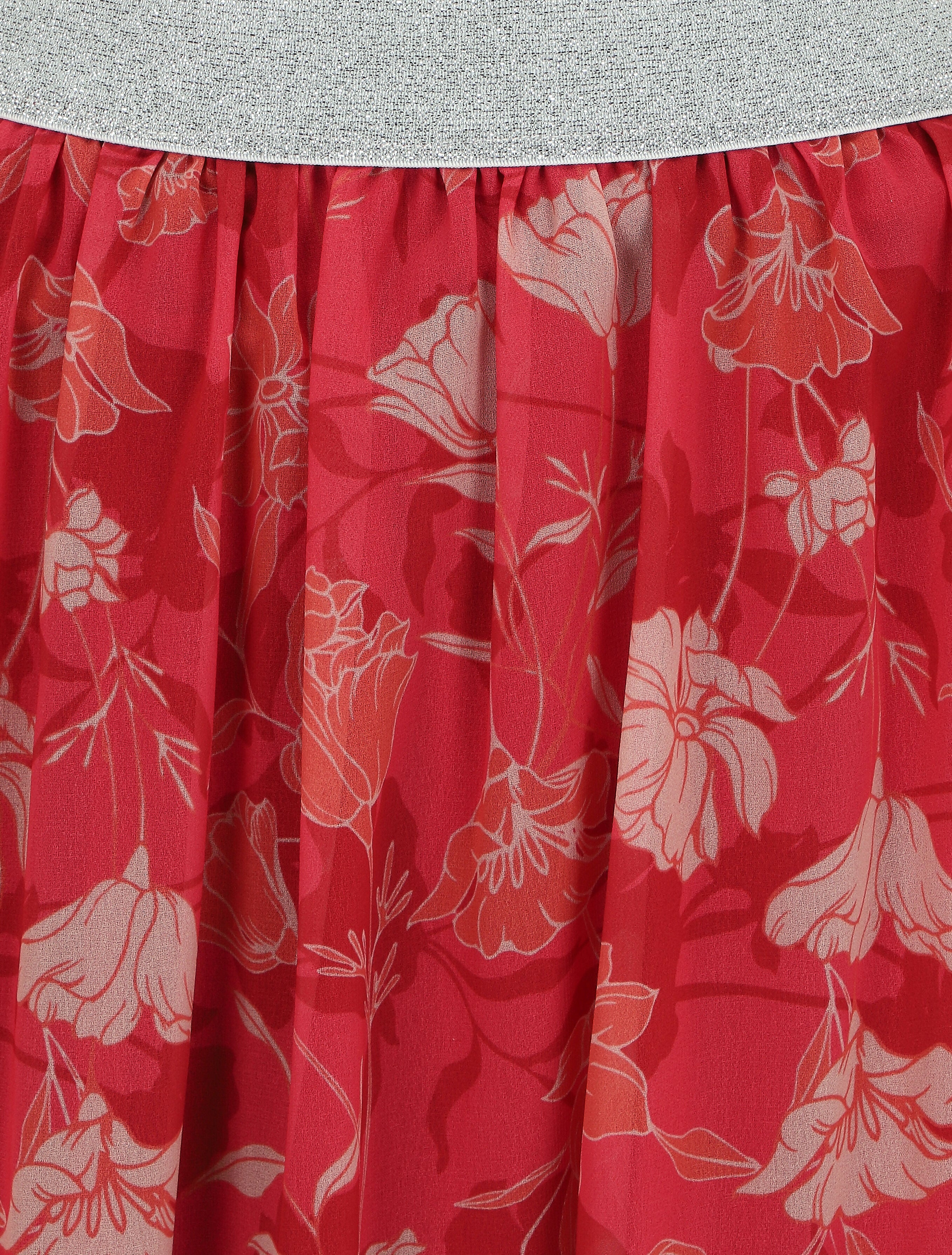 Hoge taille glanzende bloemenprint rok - framboos - Image 3