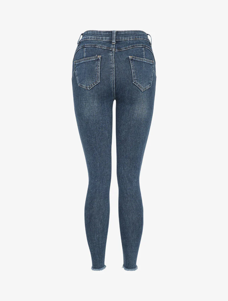 Hoge taille jeans met gescheurde randen - Blauw denim - Image 2