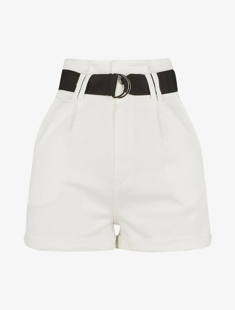 Hoge taille denim short - wit