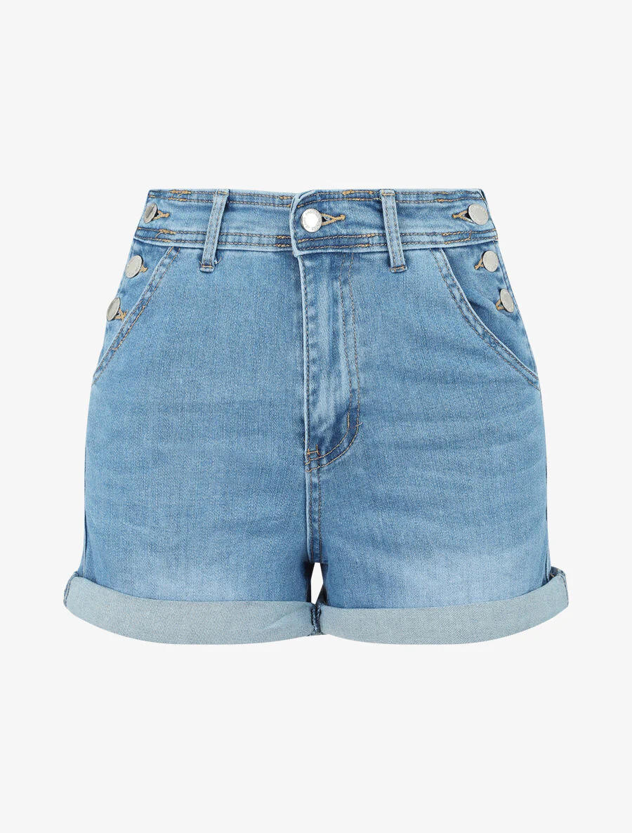 Hoog taille korte broek met knoopsluiting aan de zijkanten - Denim