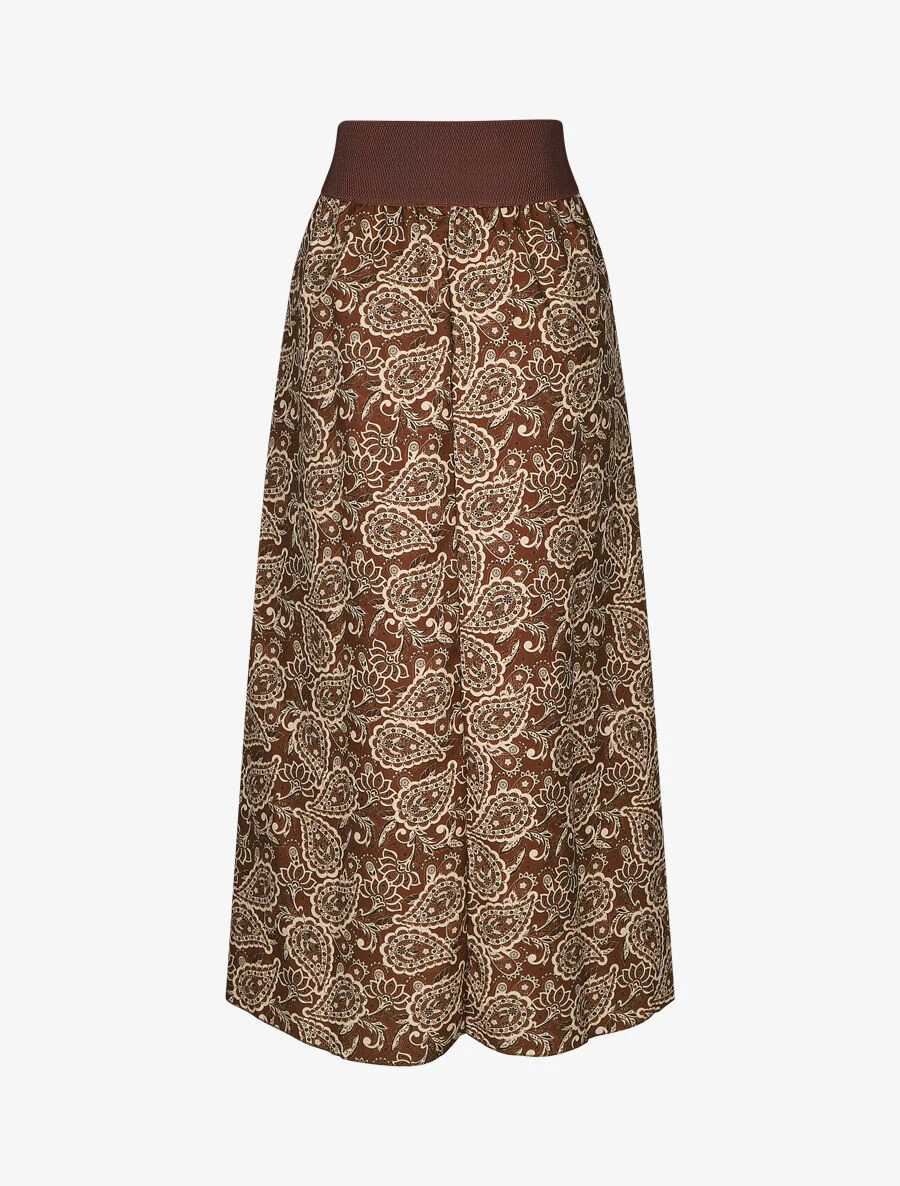 Hoge taille lange cachemire gedrukte rok - Bruin - Image 2