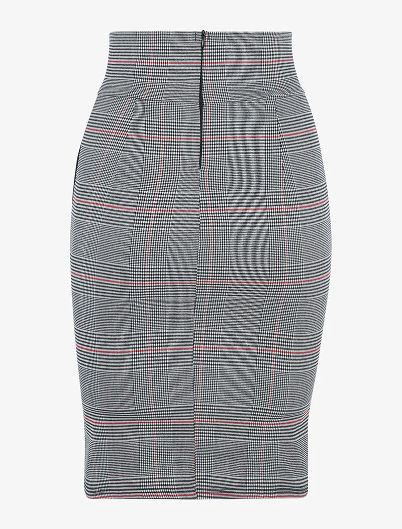 Hoge taille rok met Prince de Galles print - zwart/rood - Image 2