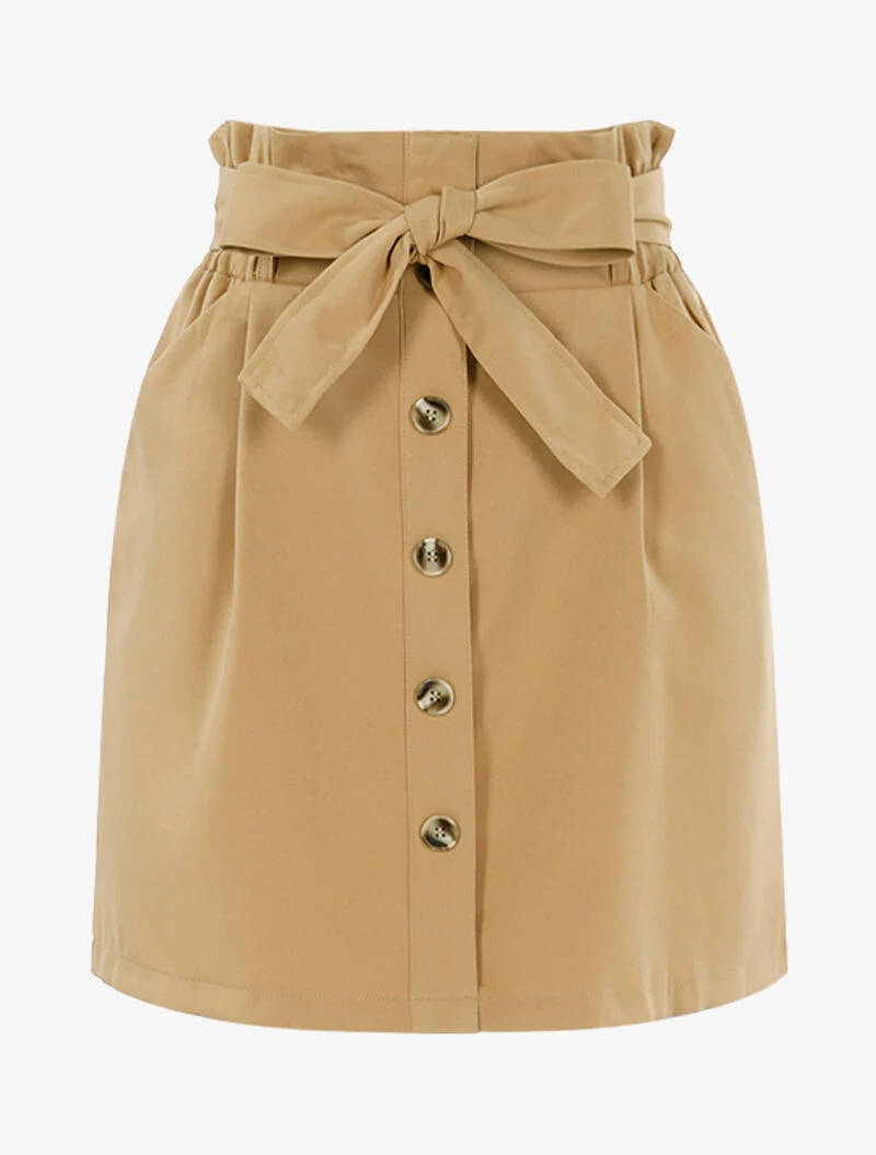 Hoge taille rok met knopen - camel