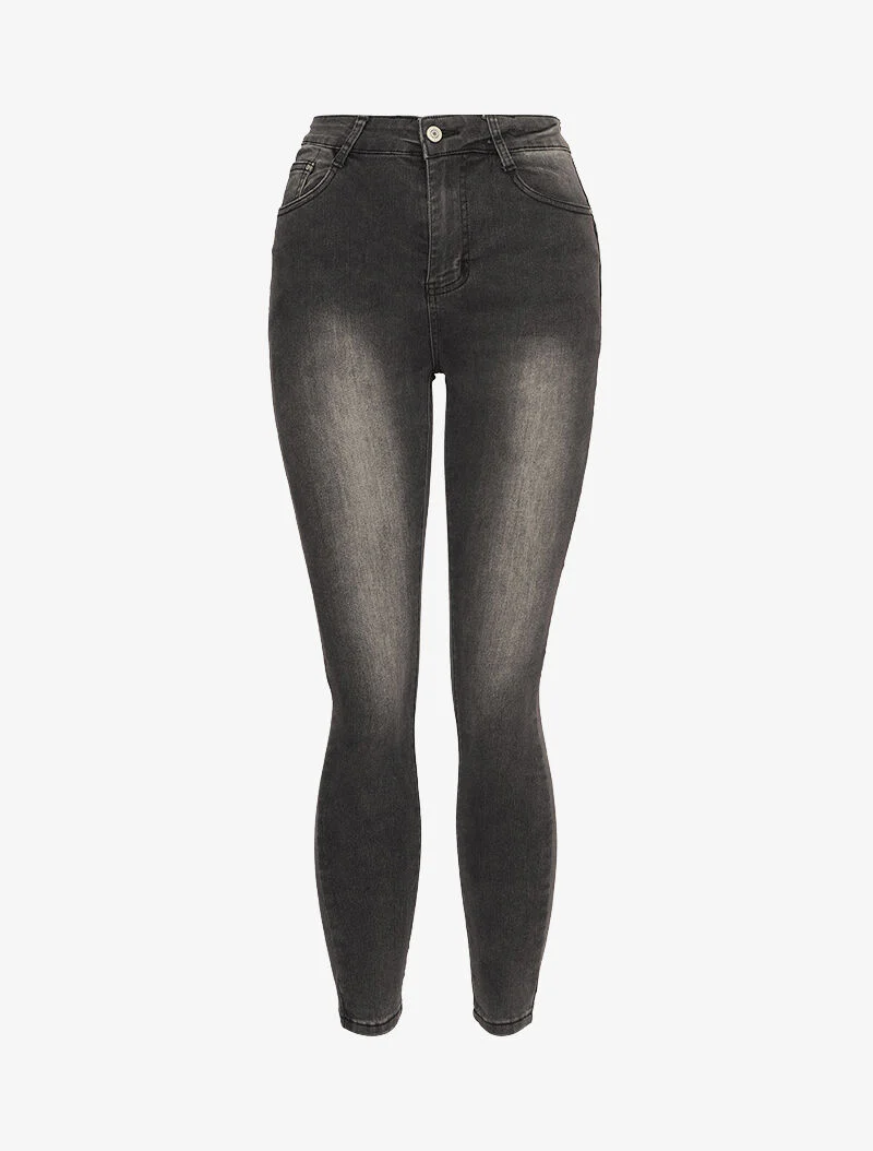 Skinny jeans met hoge taille en contrasterende stiksels aan de achterkant - Donkergrijs