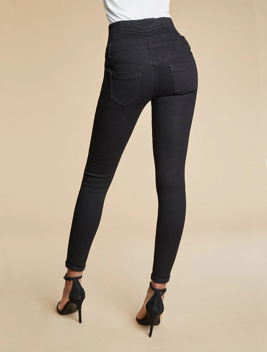 Hoge taille skinny jeans met V-naden - Zwart - Image 2