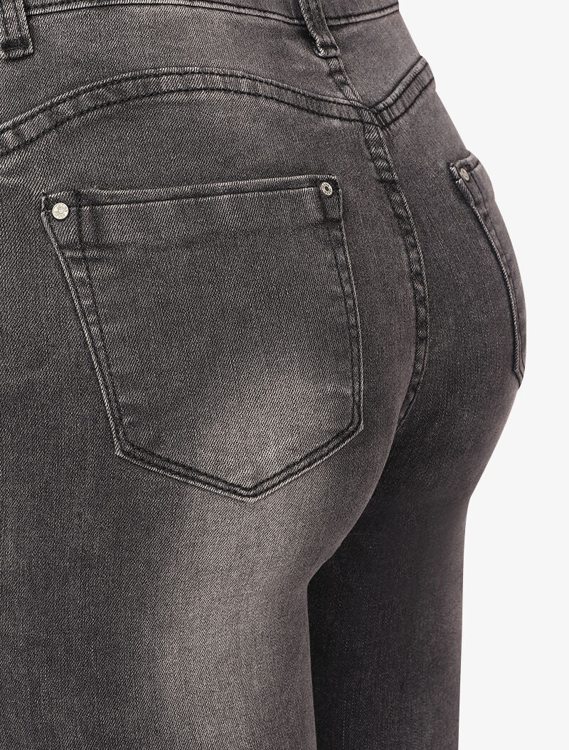 Hoge taille skinny jeans verbleekt en gemerkt - Donkergrijs - Image 3