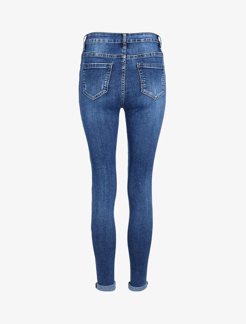 Hoge taille skinny jeans verbleekt en gemerkt - Blauw denim - Image 4