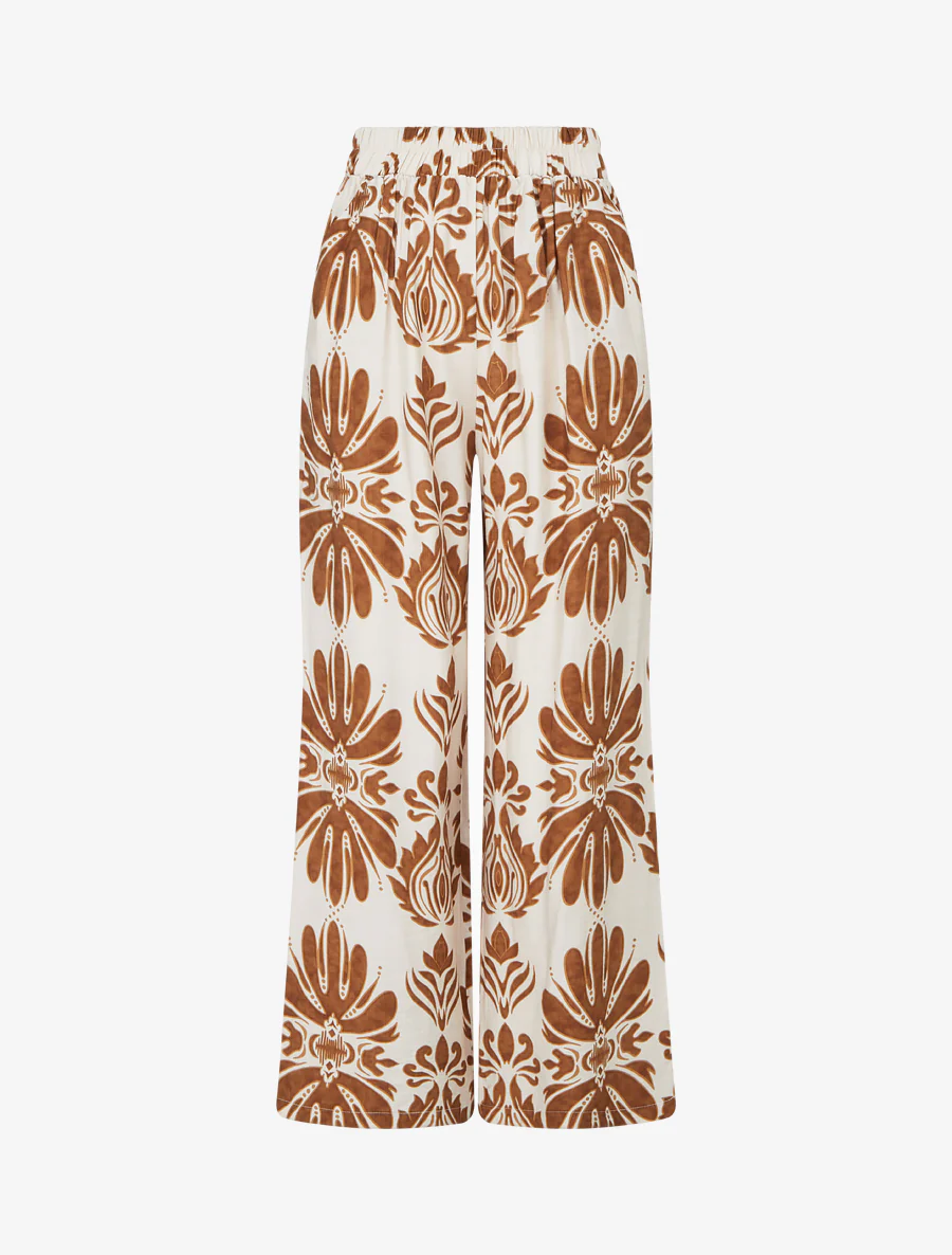 Hoge taille wijde broek met arabeskenprint - Bruin