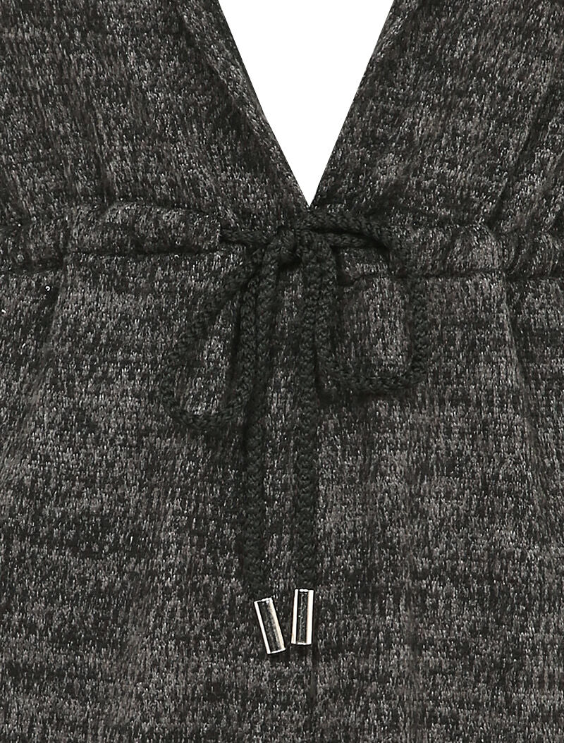 Vest met capuchon en strikbanden - Zwart - Image 3