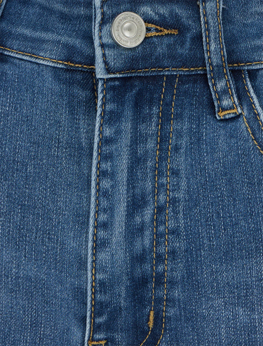 Hoog getailleerde, gebleekte slim-fit jeans - Blauw - Image 3