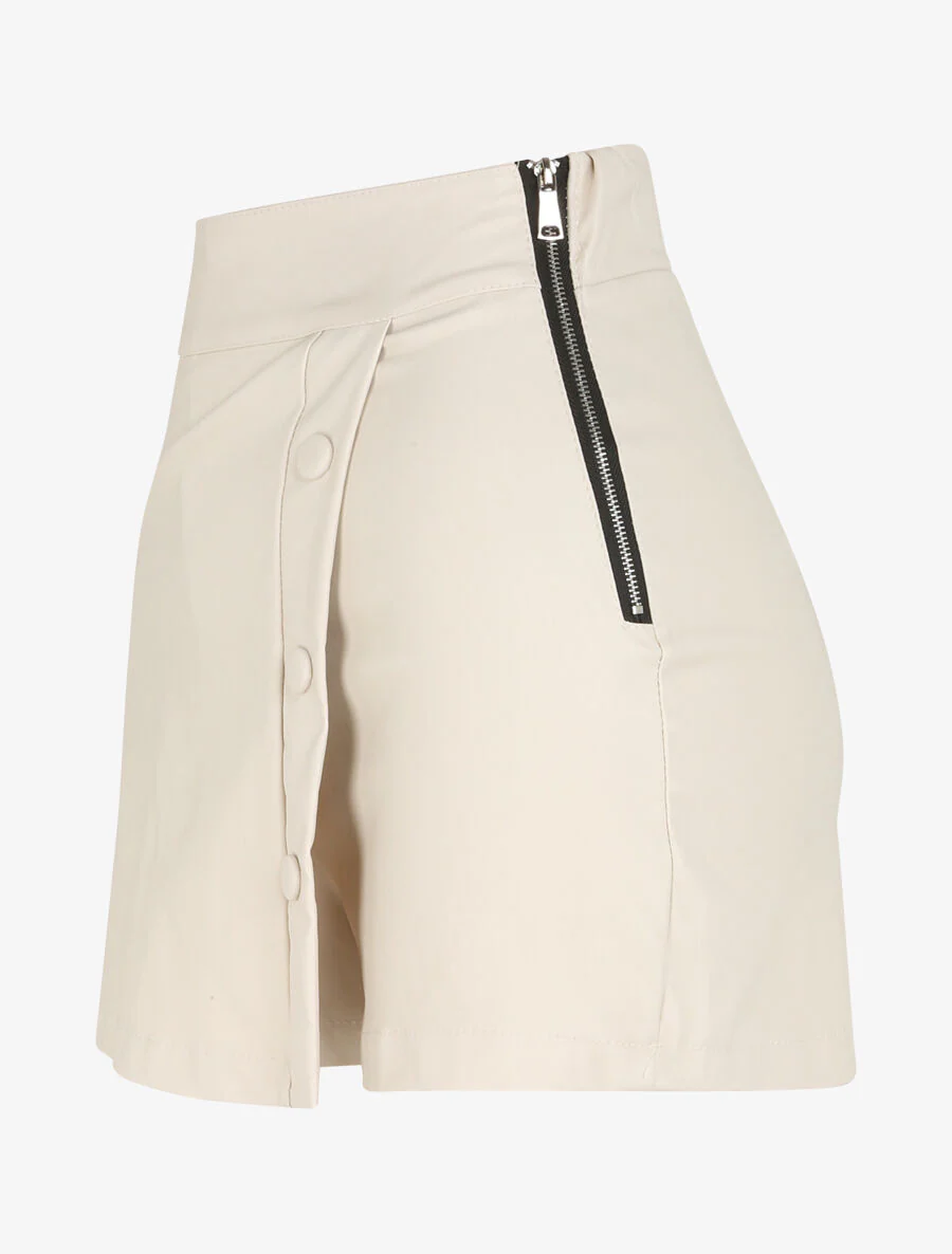 Hoog getailleerde gecoate korte rok - Beige - Image 4