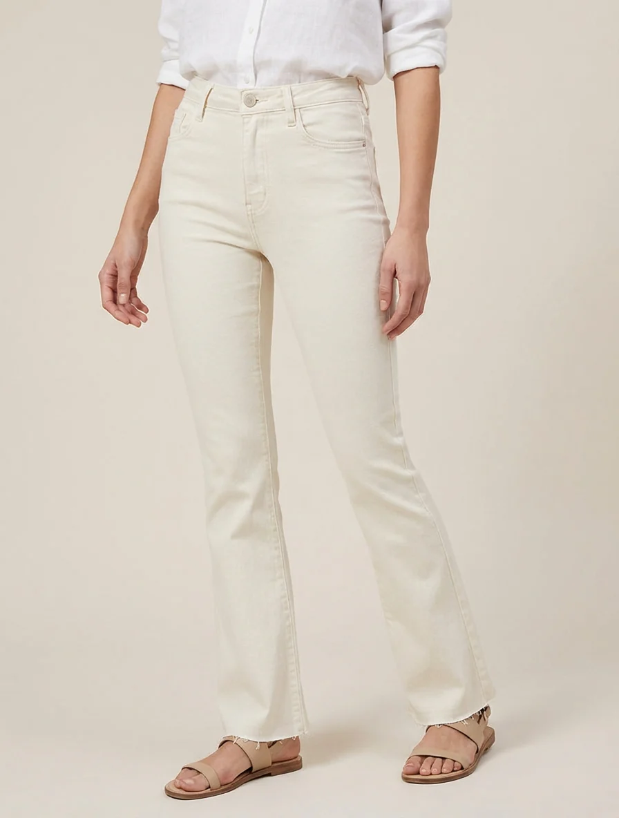 Hoog getailleerde jeans met onafgewerkte zoom. - Ecru - Image 4
