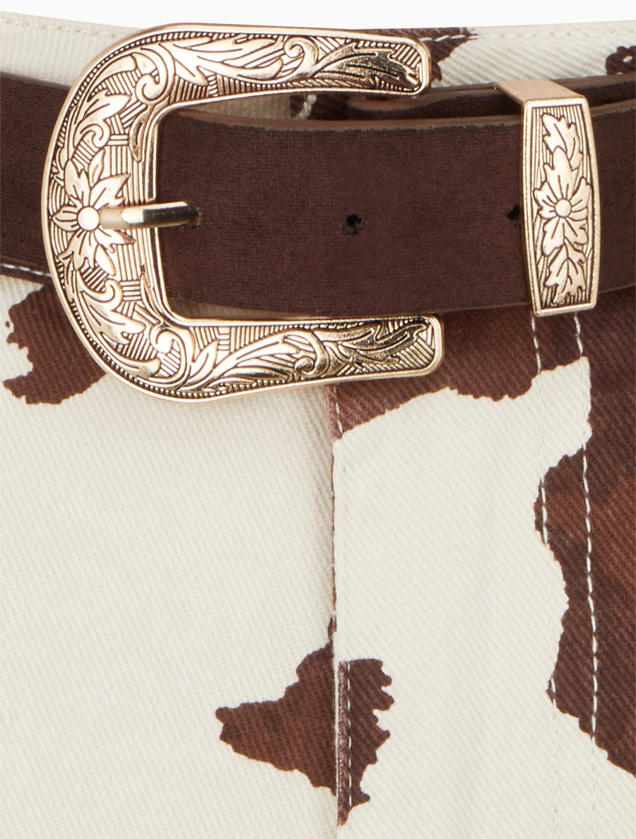 Hoog getailleerde korte broek met koeienprint - Beige - Image 3