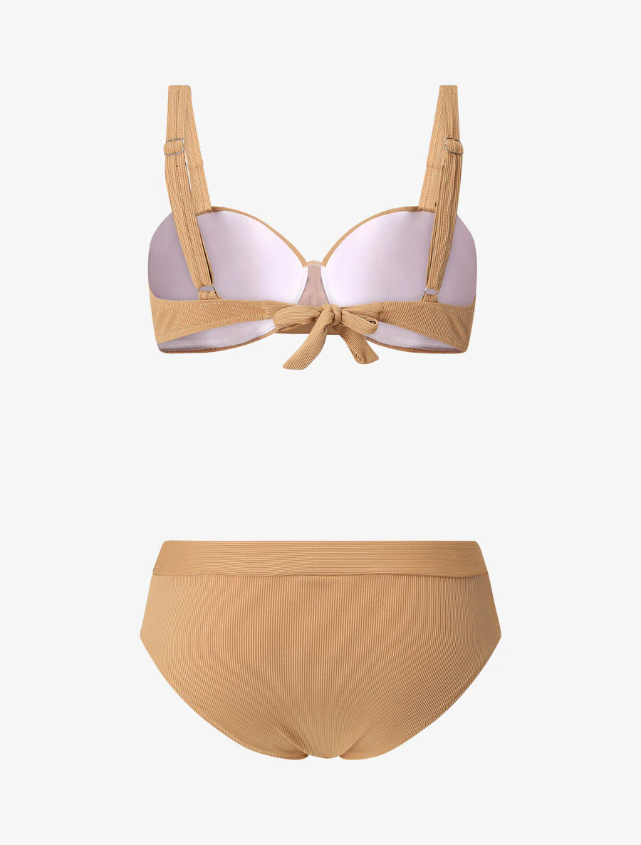 Geribbelde tweedelige set met hoge taille - Donkerbeige - Image 2