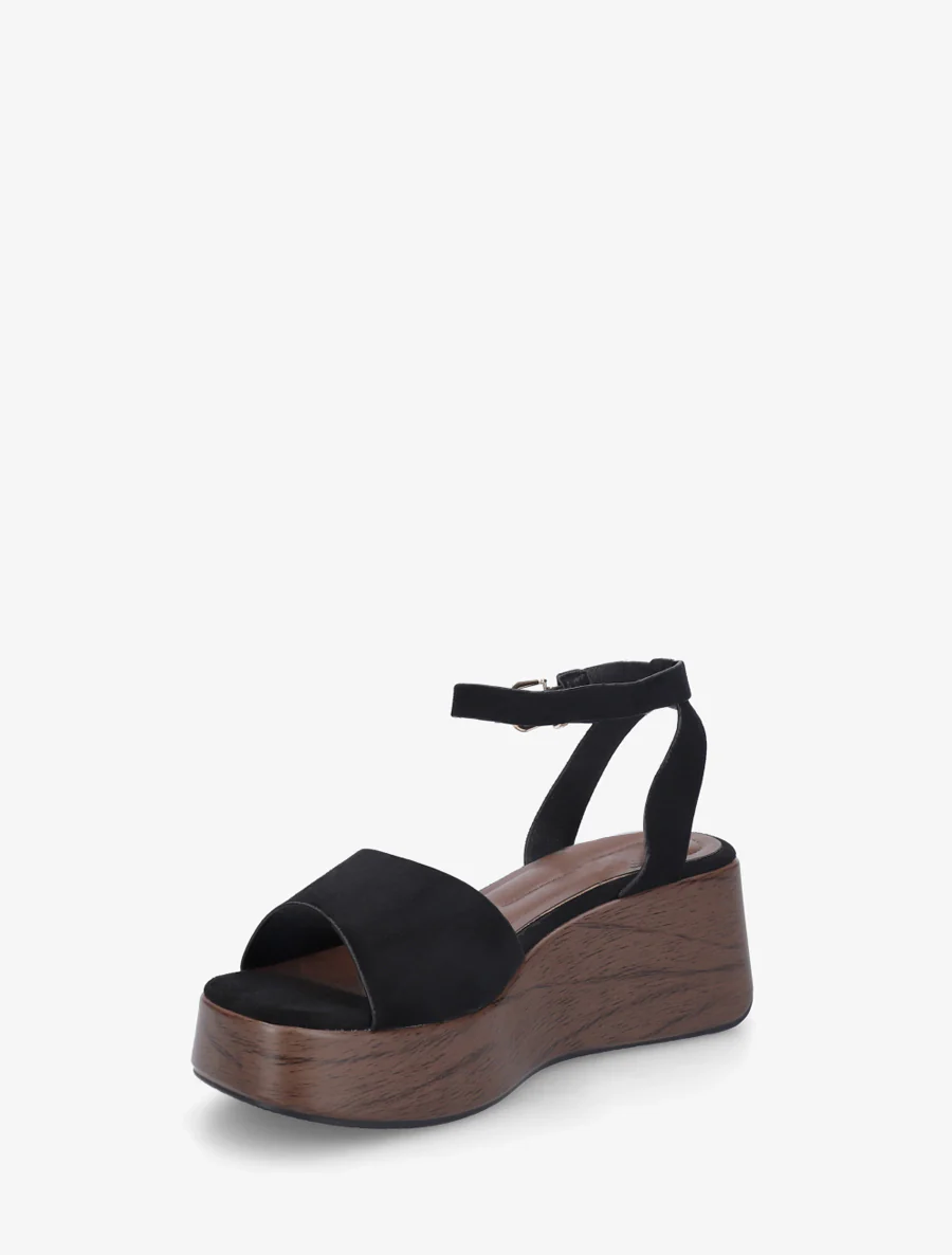 Houten effect sleehak sandalen - Zwart - Image 3