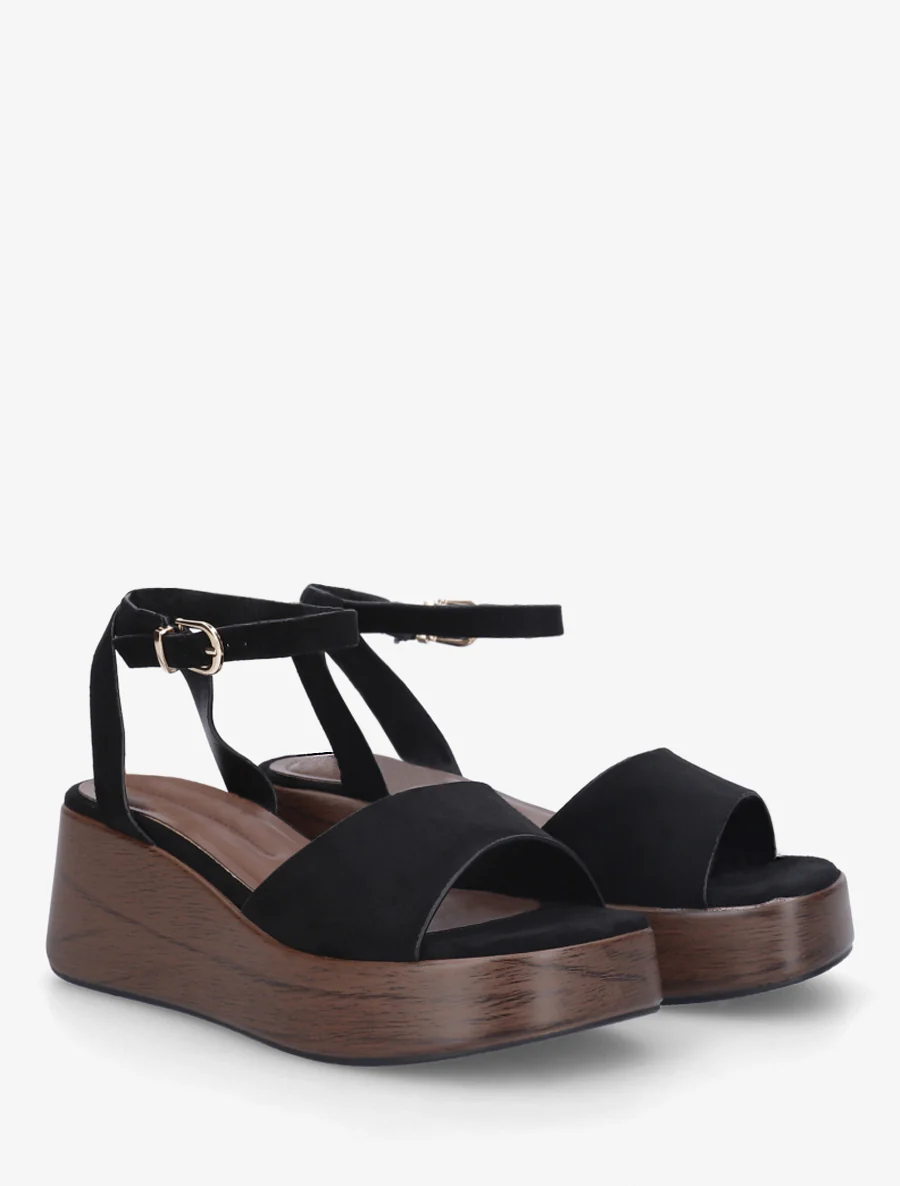 Houten effect sleehak sandalen - Zwart - Image 4