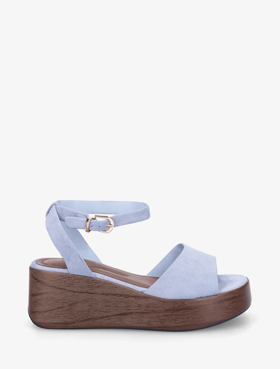 Houten effect sleehak sandalen - Lichtblauw