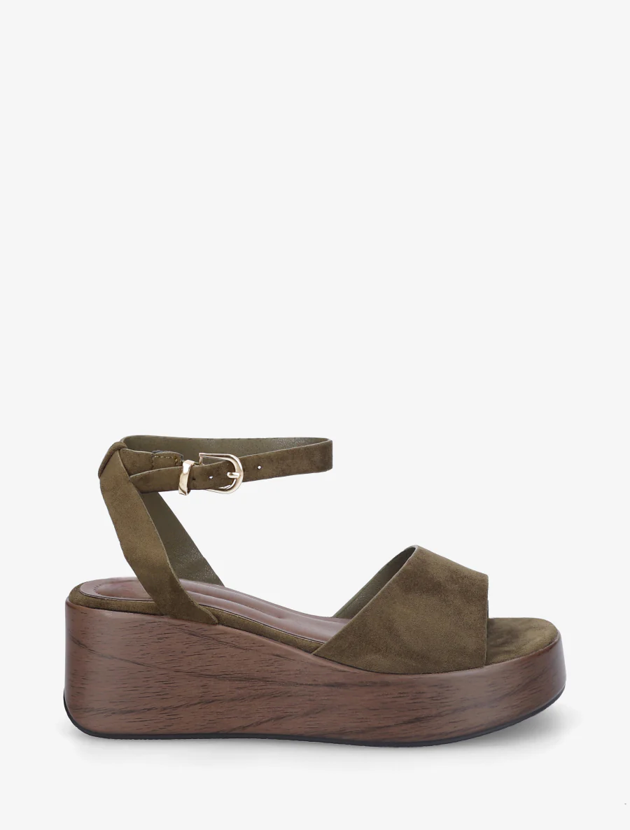 Houten effect sleehak sandalen - Donker kaki