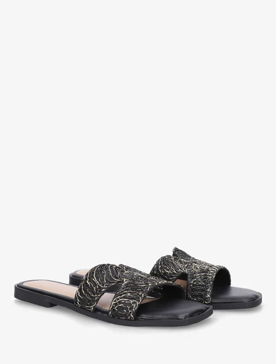 Imitatieleren sandalen met iriserend detail - Zwart - Image 4
