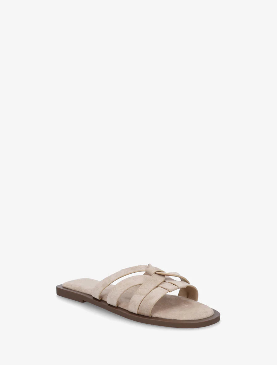 In elkaar gevlochten platte muiltjes van suèdine - Beige - Image 2