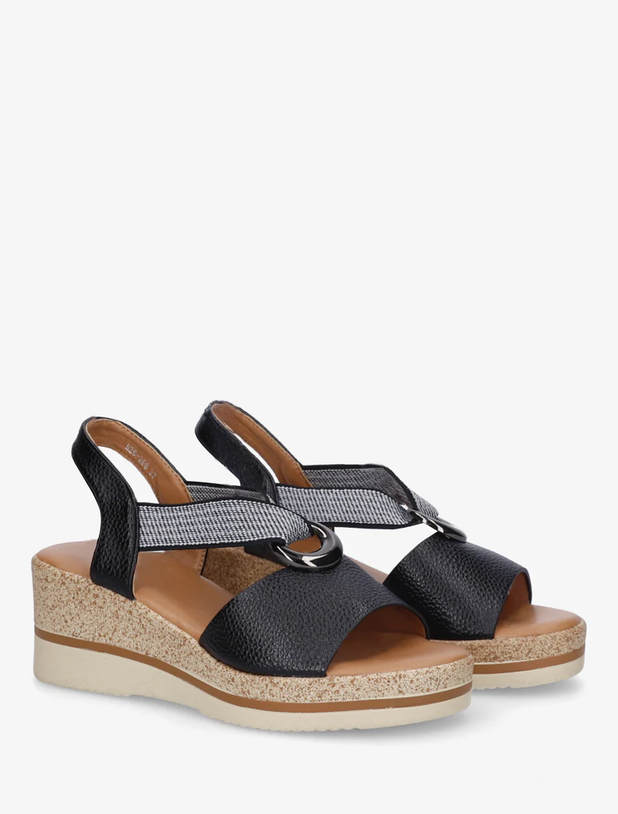 Instapsandalen met sleehak van imitatieleer - Zwart - Image 4