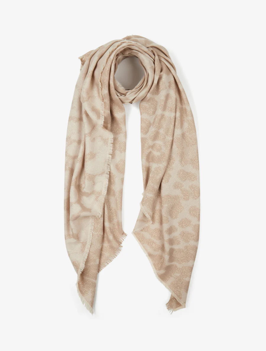 Iridescent luipaardprint sjaal met rafelige randen - Beige