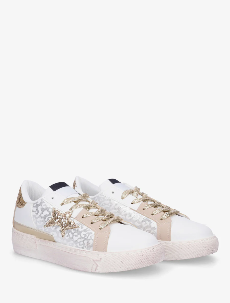 Iridescent luipaardprint sneakers met glitters - Beige - Image 4