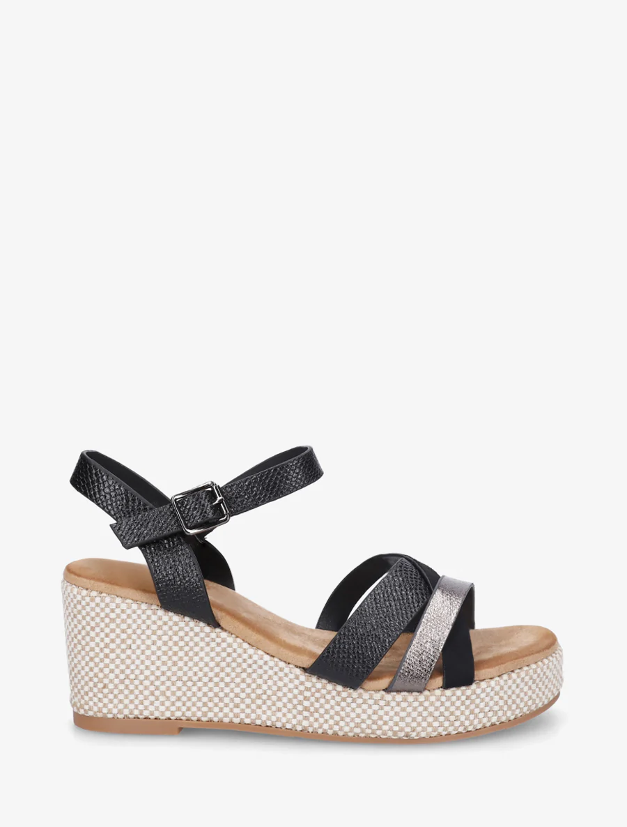 Iridescent python effect wedge sandals - Zwart