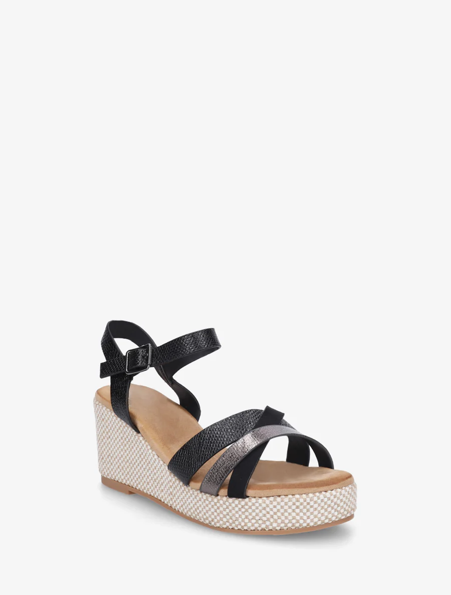 Iridescent python effect wedge sandals - Zwart - Image 2