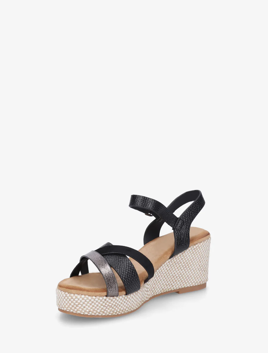 Iridescent python effect wedge sandals - Zwart - Image 3