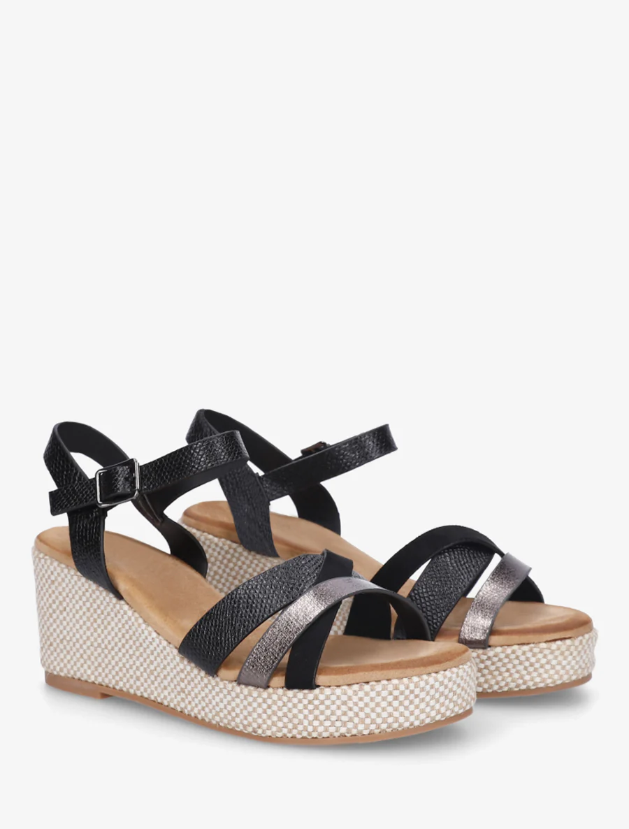 Iridescent python effect wedge sandals - Zwart - Image 4