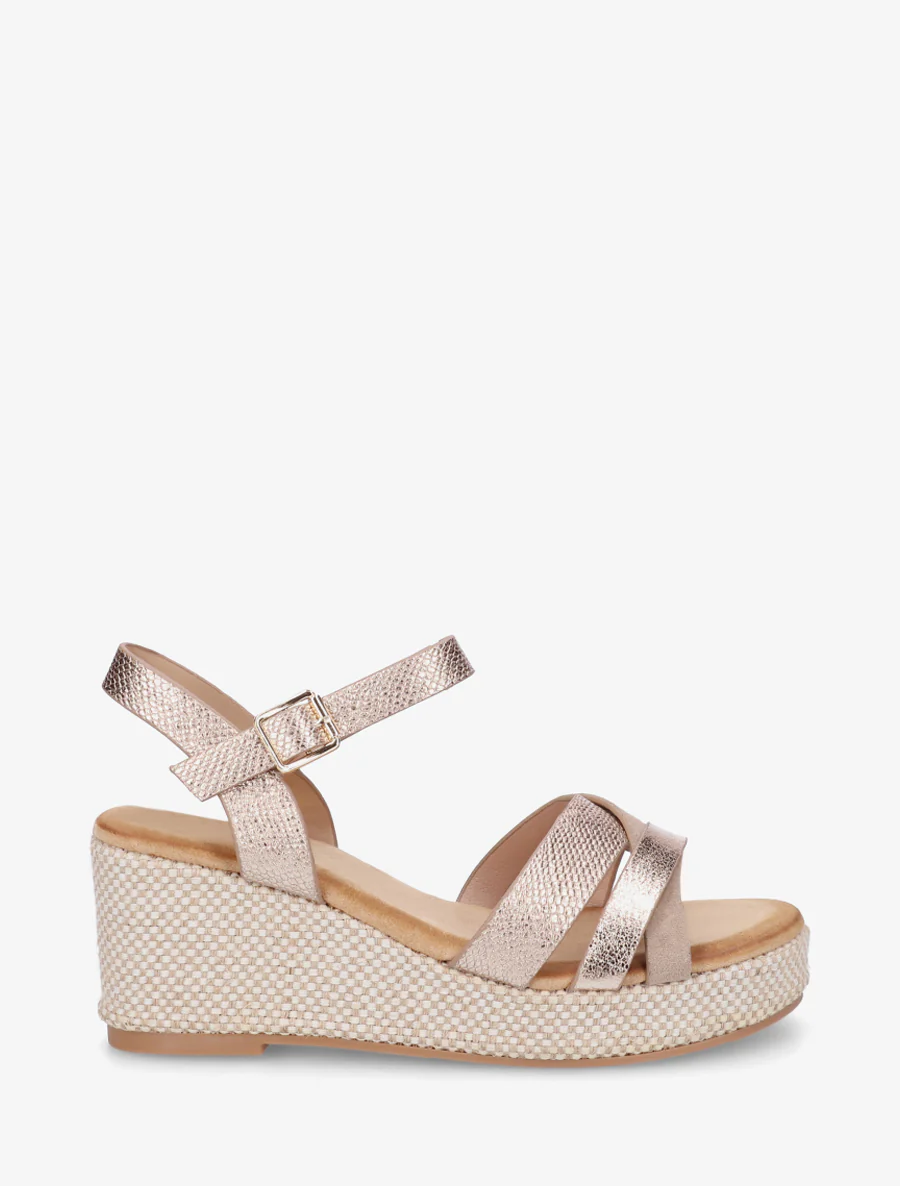 Iridescent python effect wedge sandals - Roségoud